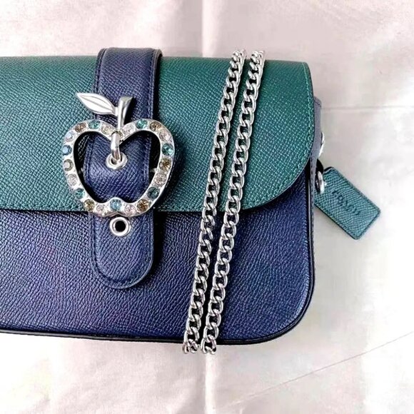 COACH C6797 GEMMA CROSSBODY IN COLORBLOCK WITH APPLE BUCKLE FOREST/MIDNIGHT NAVY - Picture 6 of 8
